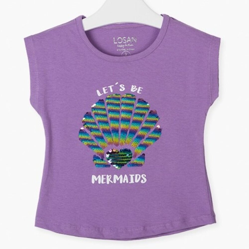 NWT LOSAN PURPLE SHELL T-SHIRT WITH REVERSIBLE SEQUINS